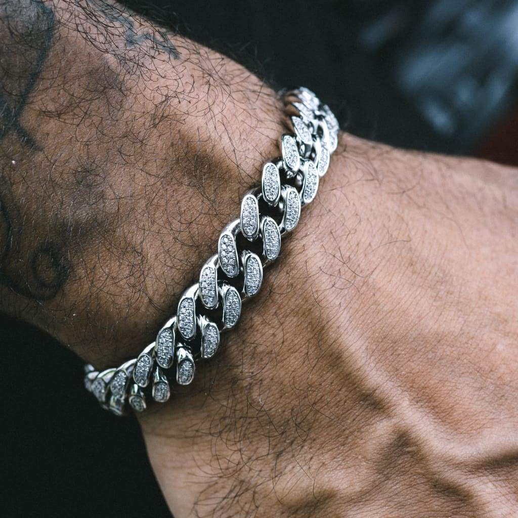 12mm Cuban Link Bracelets - White Gold Color - RKSCART