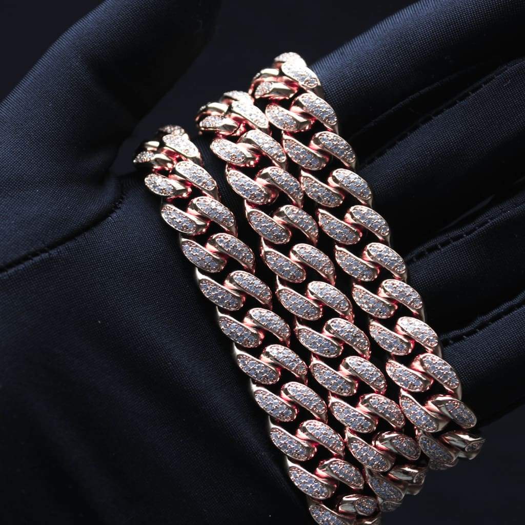 12mm Cz Cuban Link Chain In Rose Gold Color - RKSCART