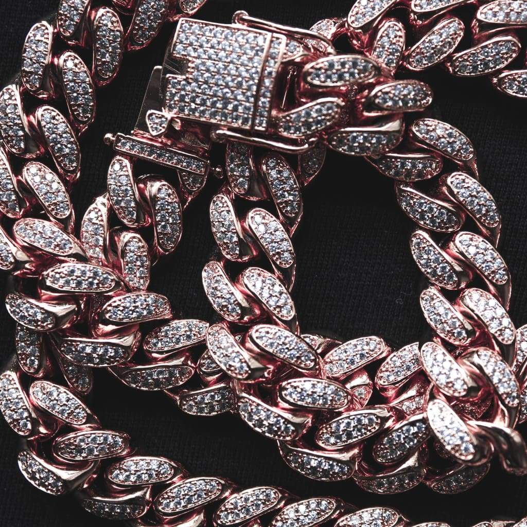 12mm Cz Cuban Link Chain In Rose Gold Color - RKSCART