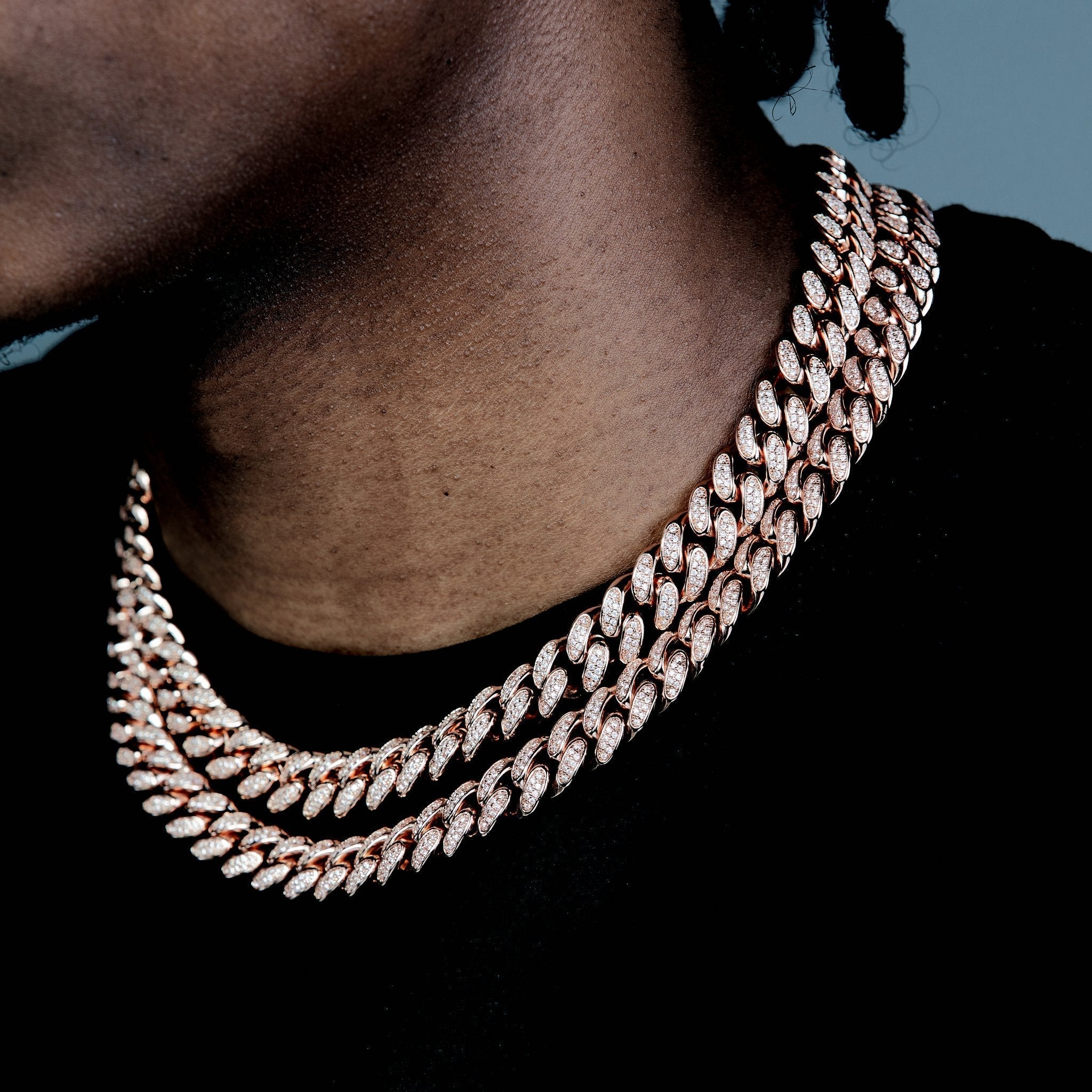 12mm Cz Cuban Link Chain In Rose Gold Color - RKSCART