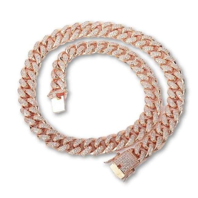 12mm Cz Cuban Link Chain In Rose Gold Color - RKSCART