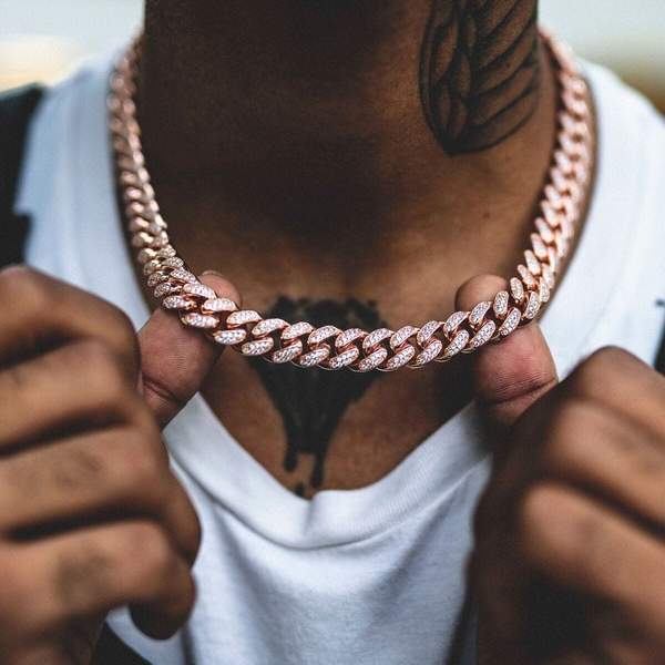 12mm Cz Cuban Link Chain In Rose Gold Color - RKSCART