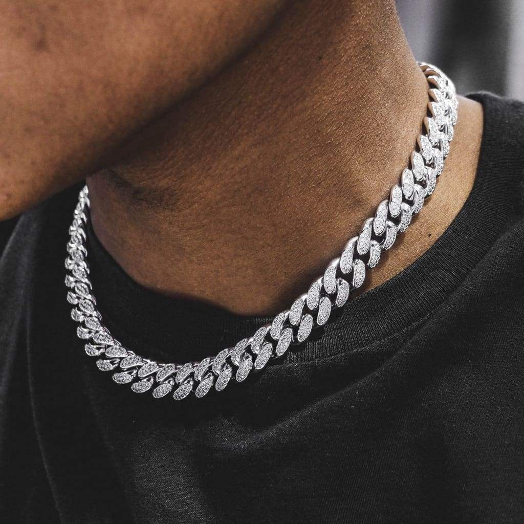 12mm Cz Cuban Link Chain In White Gold Color - RKSCART