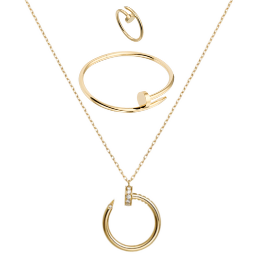 Nail Bundle Set-Chain-Bangle-Ring 18k Gold